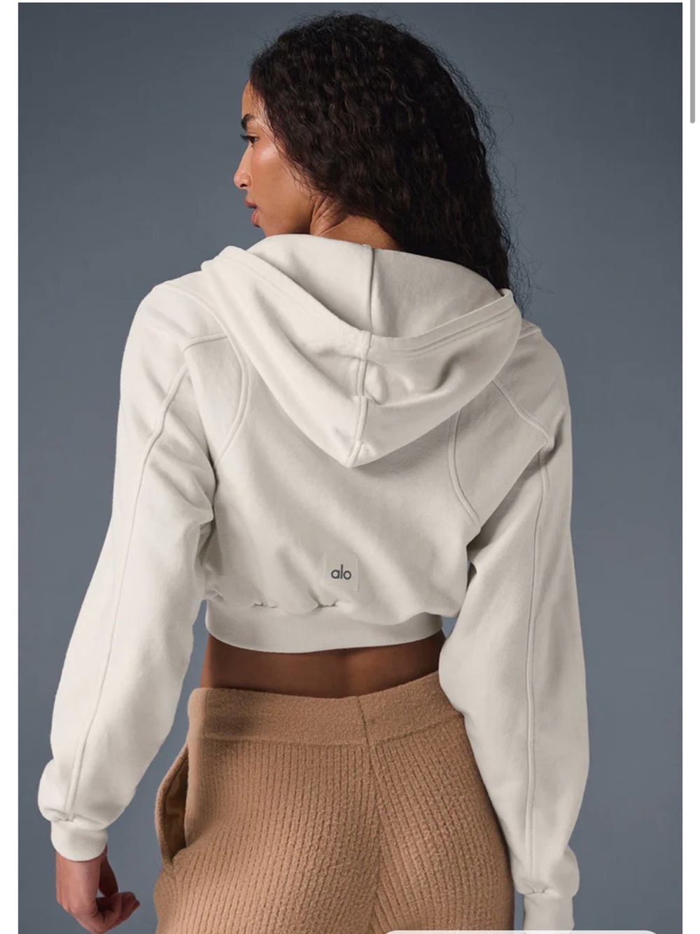 ALO Yoga Cream Cropped Hoodie - Women's Lightweight Pullover